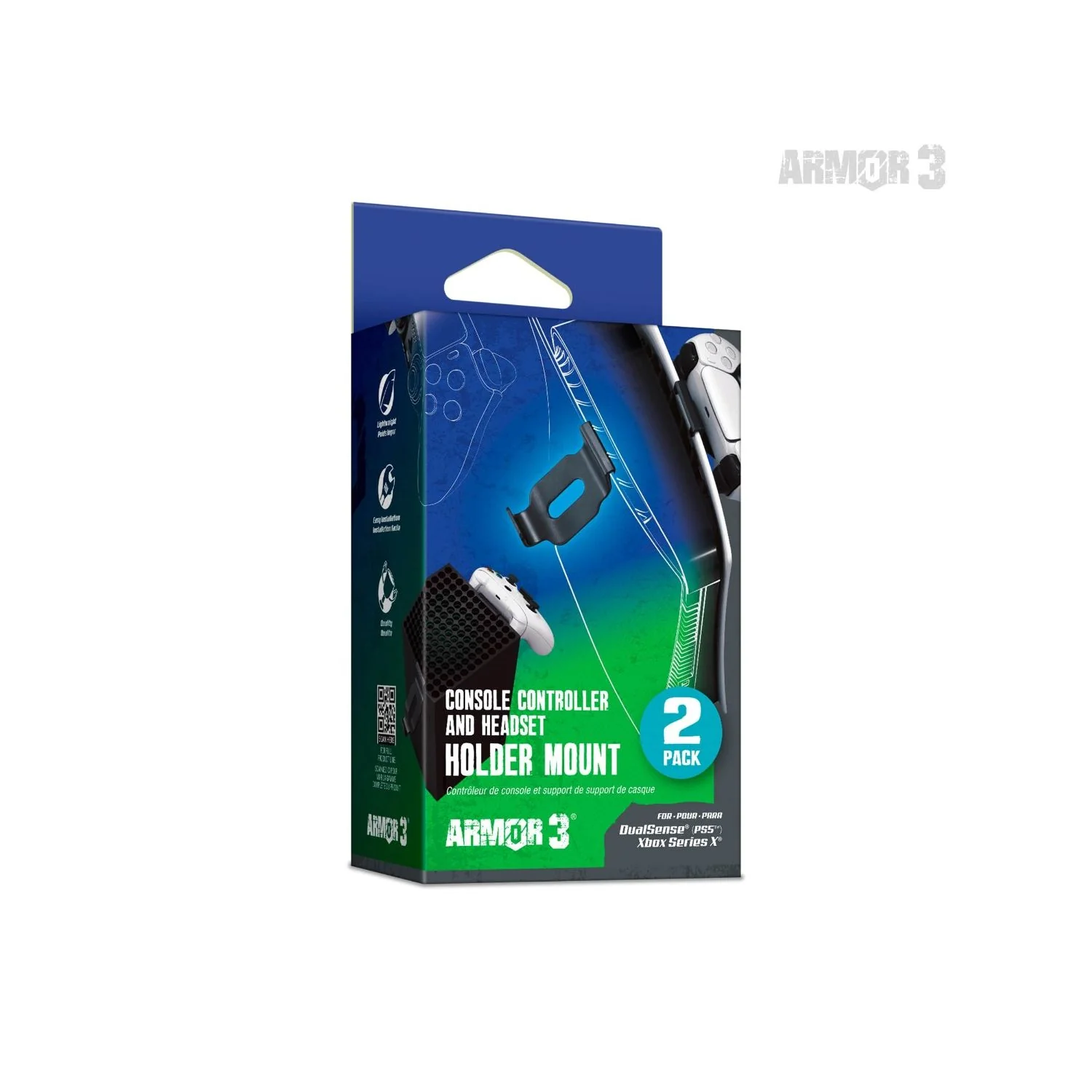 Console Controller and Headset Holder Mount (2 Pcs.) for Dualsense (PS5) / Xbox Wireless Controller (Xbox Series X) - Armor3 - Image 2