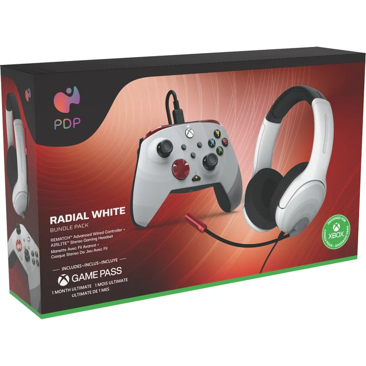 PDP - AIRLITE WIRED HEADSET & REMATCH WIRED CONTROLLER BUNDLE FOR XBOX SERIES X: RADIAL WHITE
