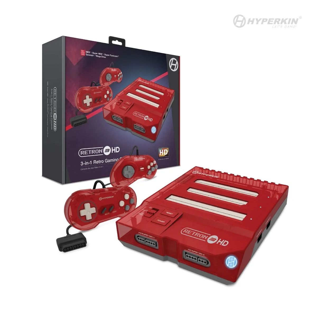 Hyperkin RetroN 3 HD 3in1 Retro Gaming Console for NES®/ Super NES®/Super Famicom™/ and Genesis®/Mega Drive (Jasper Red)
