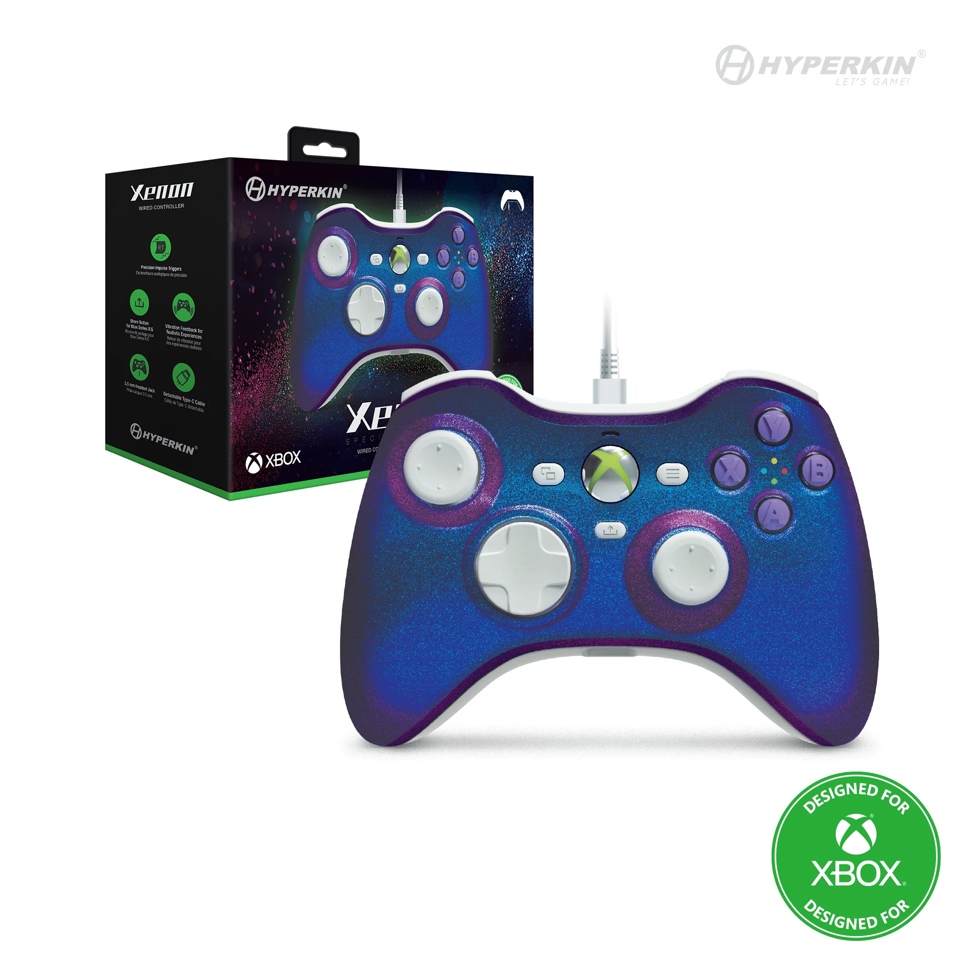 Hyperkin Xenon Wired Controller for Xbox Series X|S / XBOX1 / Windows 11|10 (Twilight Galaxy)