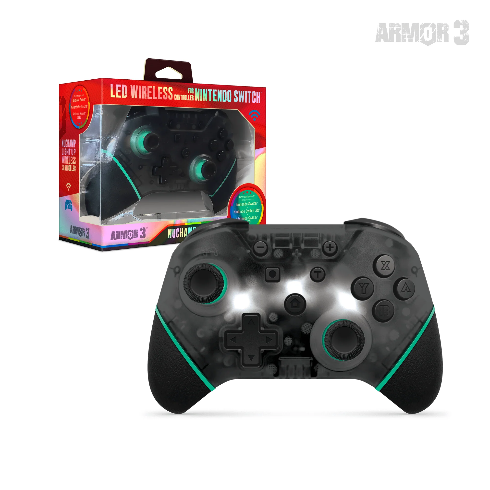 NuChamp" Wireless Game Controller for Nintendo Switch® OLED Model/Switch® Lite/Switch®(Black/LED)