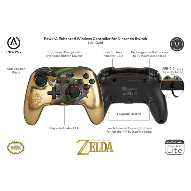 PowerA Enhanced Wireless Controller for Nintendo Switch - Link Gold - SWITCH - Image 2